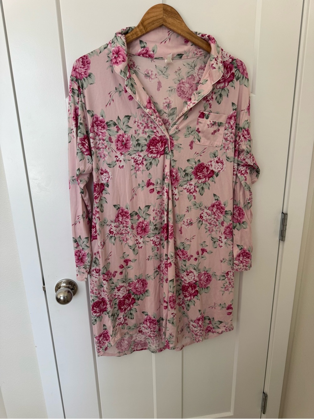 Women's Floral Pink Button-Front Nightshirt